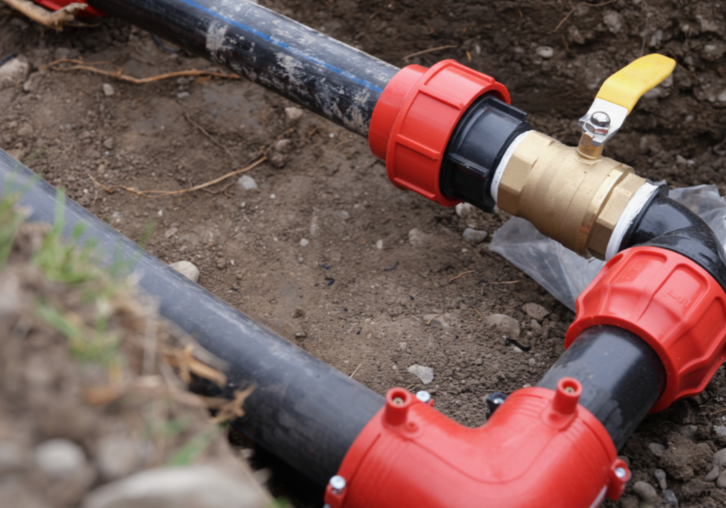 Installateur montiert eine Regenwasseranlage mit Wassertank im Garten eines Hauses in Gießen – nachhaltige Wassernutzung.