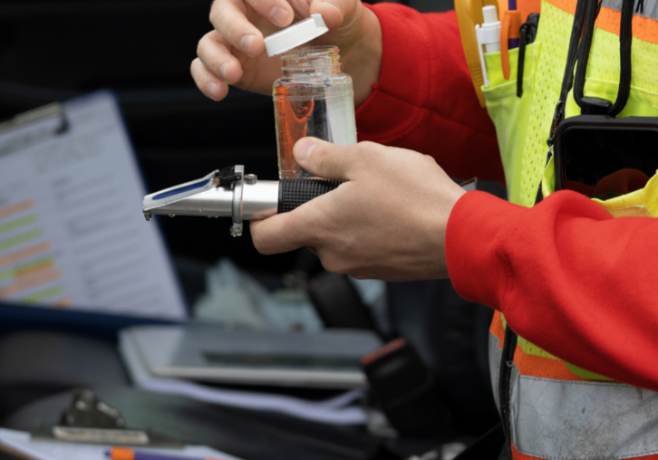 Fachkraft prüft die Trinkwasserhygiene mit einer Wasserprobe – Qualitätskontrolle und Legionellenprüfung in Gießen.